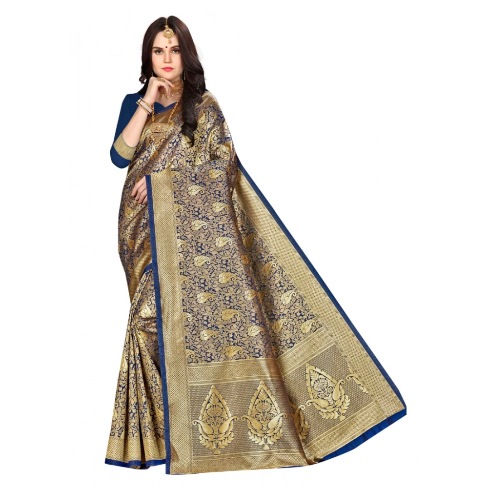 49730763957_fa7691ab54_o_d-1000x1000-1.webp Women's Banarasi silk Saree with Blouse (Navy blue, 5-6mtr) - Image 1