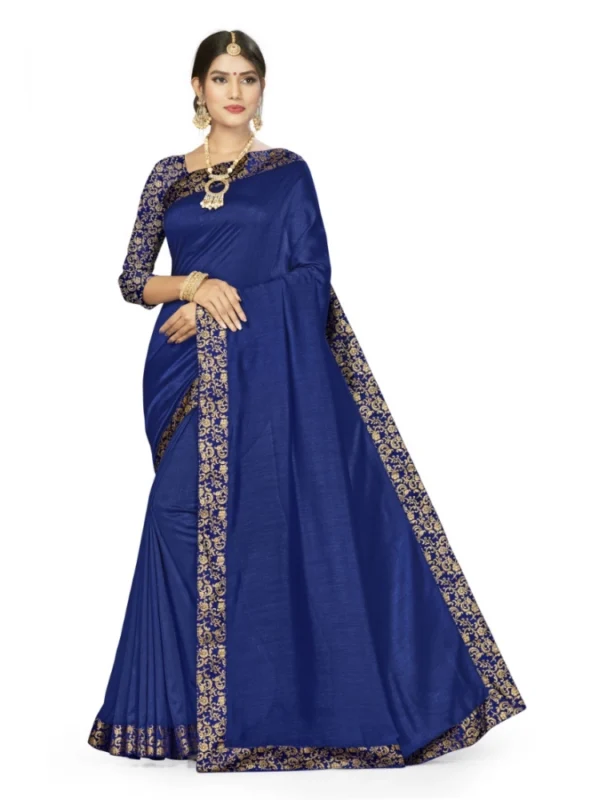 Women's Silk Blend Saree (Neavy blue, 5-6mtrs)