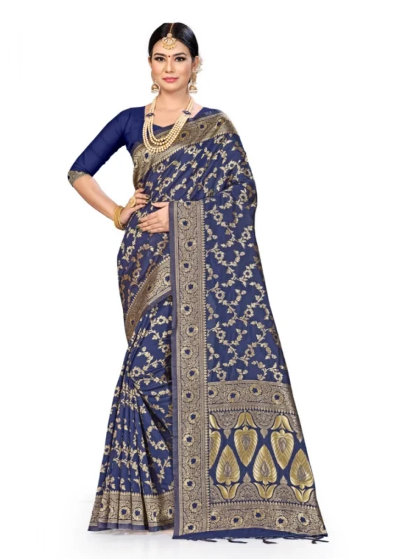 Women's Banarasi Silk Saree (Neavy blue, 5-6mtrs)