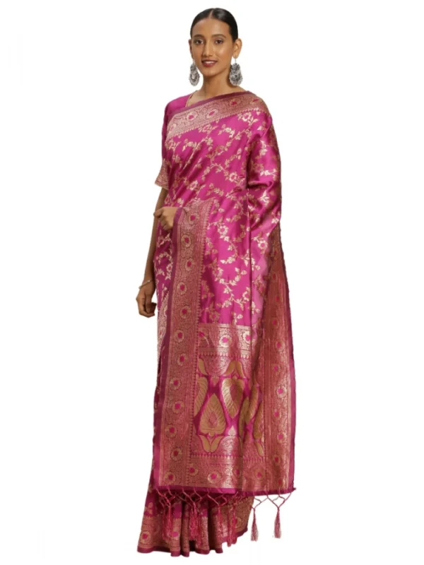 Women's Banarasi Silk Saree (Pink, 5-6mtrs)