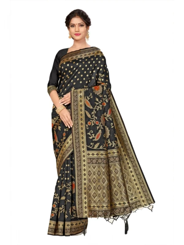 Women's Banarasi Silk Saree (Black, 5-6mtrs)