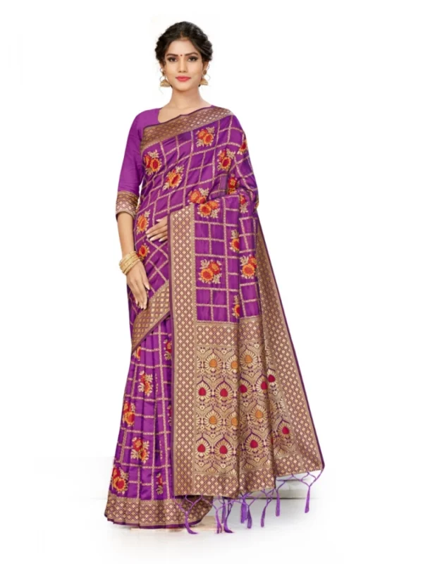Women's Banarasi Silk Saree (Purple, 5-6mtrs)