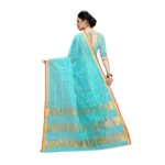Women's Kota Doria Cotton Saree With Blouse (Sky Blue,6-3 Mtrs) - Image 4