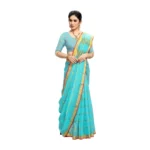 Women's Kota Doria Cotton Saree With Blouse (Sky Blue,6-3 Mtrs) - Image 5
