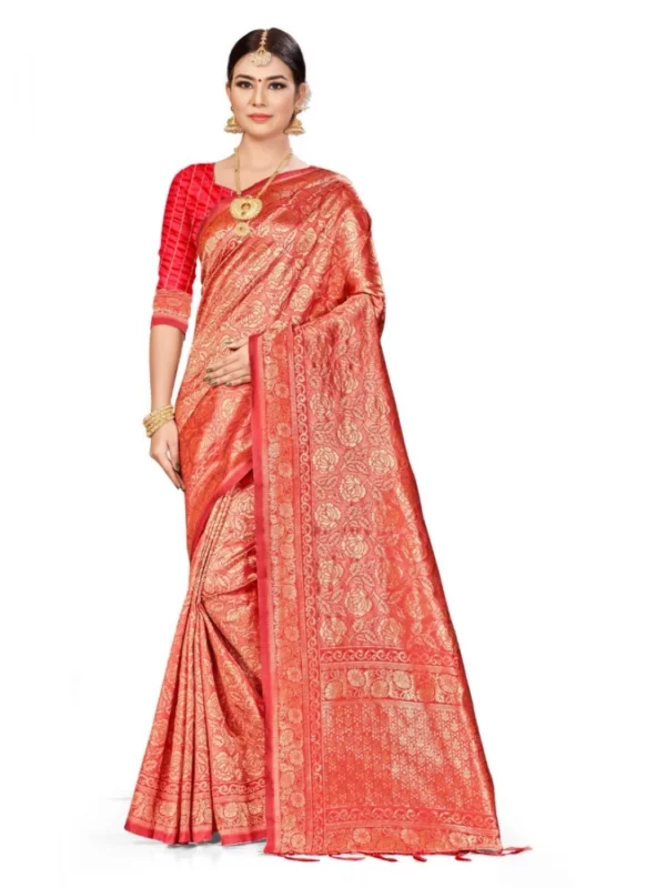 Women's Banarasi Silk Saree (Peach,5-6 Mtrs)