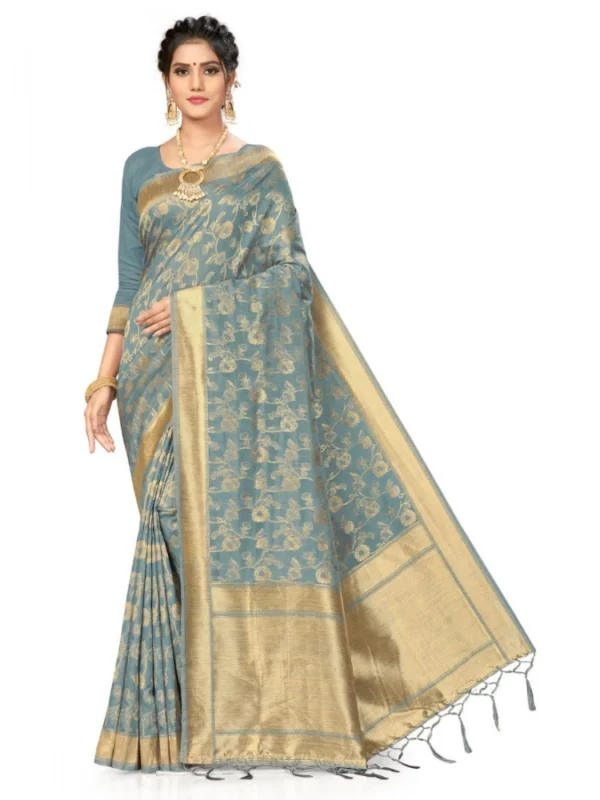 Women's Banarasi (Spun Cotton) Saree (Grey,5-6 Mtrs)