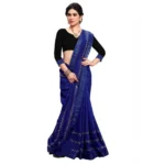 Women's Vichitra Silk HotFix Stone Work Saree With Blouse (Blue, 5-6 Mtrs) - Image 5