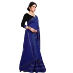 Women's Vichitra Silk HotFix Stone Work Saree With Blouse (Blue, 5-6 Mtrs) - Image 3