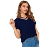 Women's Polyester, Knitting Western Wear T-Shirt (Blue) - Image 2