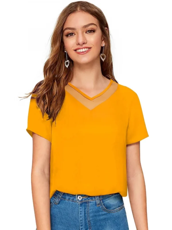 Women's Polyester, Knitting Western Wear T-Shirt (Yellow)