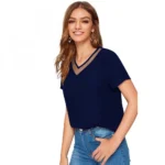 Women's Polyester, Knitting Western Wear T-Shirt (Blue) - Image 3