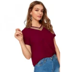 Women's Polyester, Knitting Western Wear T-Shirt (Maroon) - Image 2