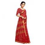 Women's Kota Doria Cotton Checked Saree With Blouse (Red, 5-6 Mtrs) - Image 5