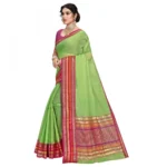 Women's Kota Doria Cotton Bordered Saree With Blouse (Light Green, 5-6 Mtrs) - Image 3
