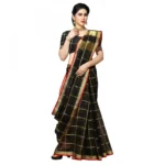 Women's Kota Doria Cotton Checked Saree With Blouse (Black, 5-6 Mtrs) - Image 3