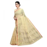 Women's Kota Doria Cotton Checked Saree With Blouse (Beige, 5-6 Mtrs) - Image 4