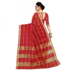 Women's Kota Doria Cotton Checked Saree With Blouse (Red, 5-6 Mtrs) - Image 3