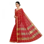 Women's Kota Doria Cotton Checked Saree With Blouse (Red, 5-6 Mtrs) - Image 4