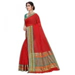 Women's Kota Doria Cotton Bordered Saree With Blouse (Red, 5-6 Mtrs) - Image 4
