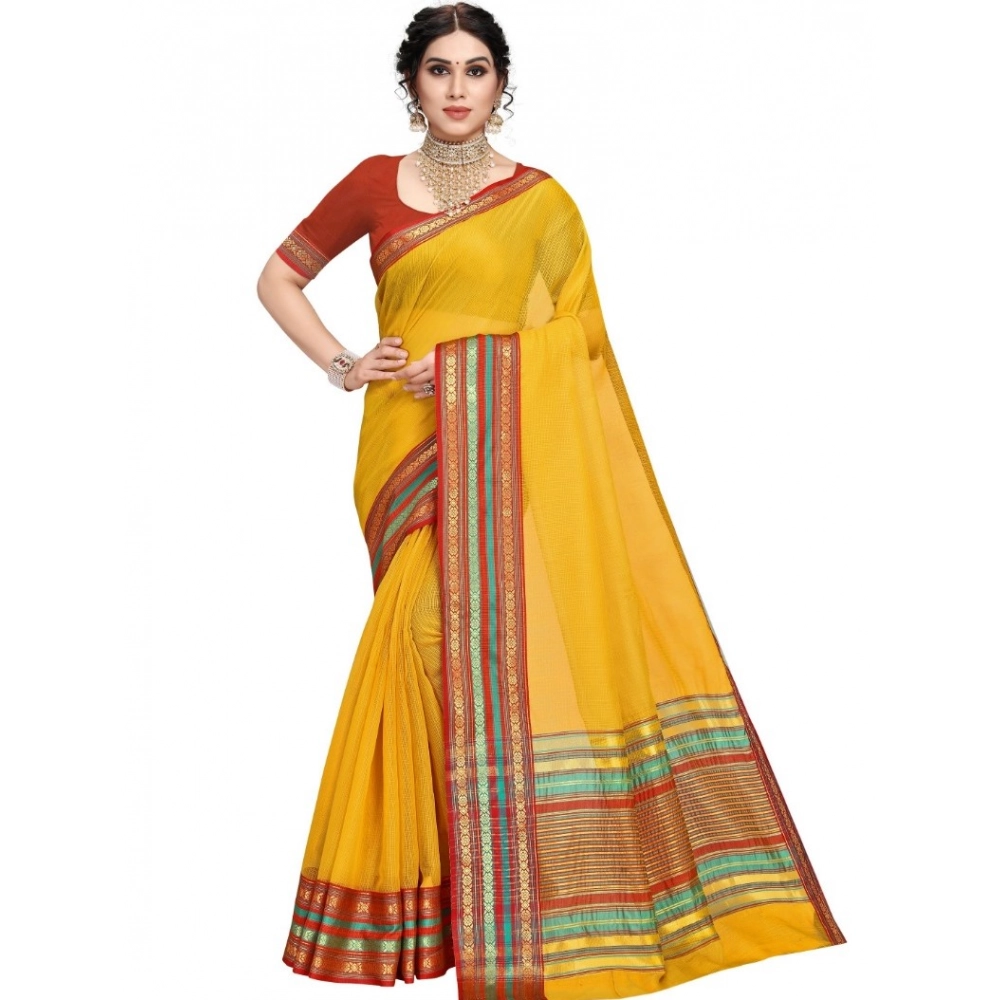 51369198811_d864dcebc7_o_d-1000x1000-1.webp Women's Kota Doria Cotton Bordered Saree With Blouse (Yellow, 5-6 Mtrs) - Image 1