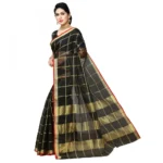 Women's Kota Doria Cotton Checked Saree With Blouse (Black, 5-6 Mtrs) - Image 5