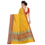 Women's Kota Doria Cotton Bordered Saree With Blouse (Yellow, 5-6 Mtrs) - Image 2