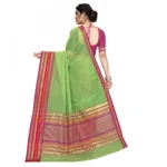 Women's Kota Doria Cotton Bordered Saree With Blouse (Light Green, 5-6 Mtrs) - Image 2