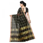 Women's Kota Doria Cotton Checked Saree With Blouse (Black, 5-6 Mtrs) - Image 2