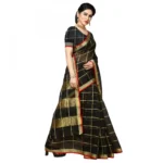 Women's Kota Doria Cotton Checked Saree With Blouse (Black, 5-6 Mtrs) - Image 4