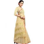 Women's Kota Doria Cotton Checked Saree With Blouse (Beige, 5-6 Mtrs) - Image 5