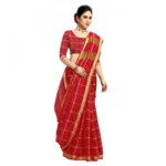 Women's Kota Doria Cotton Checked Saree With Blouse (Red, 5-6 Mtrs) - Image 2