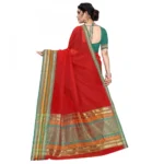 Women's Kota Doria Cotton Bordered Saree With Blouse (Red, 5-6 Mtrs) - Image 2