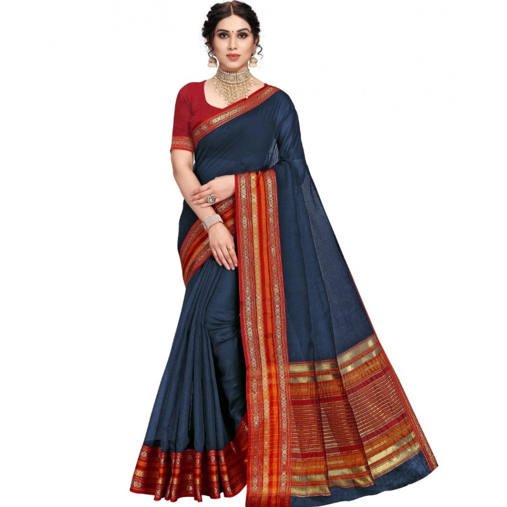 51369934494_bdfe540728_o_d-1000x1000-1.webp Women's Kota Doria Cotton Bordered Saree With Blouse (Navy Blue, 5-6 Mtrs) - Image 1