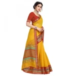 Women's Kota Doria Cotton Bordered Saree With Blouse (Yellow, 5-6 Mtrs) - Image 3