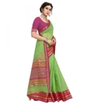 Women's Kota Doria Cotton Bordered Saree With Blouse (Light Green, 5-6 Mtrs) - Image 4