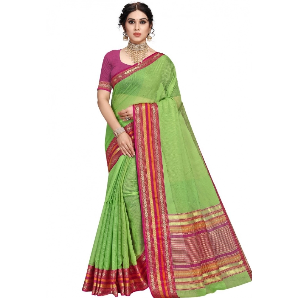 51370205810_2ac185a37b_o_d-1000x1000-1.webp Women's Kota Doria Cotton Bordered Saree With Blouse (Light Green, 5-6 Mtrs) - Image 1