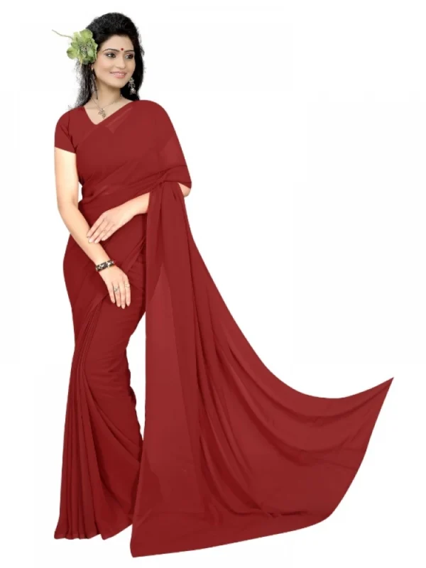 Women's Georgette Plain Saree With Blouse (Maroon, 5-6 Mtrs)