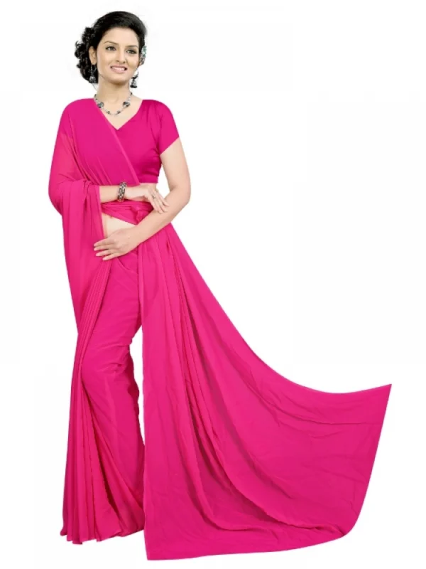 Women's Georgette Plain Saree With Blouse (Pink, 5-6 Mtrs)