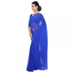 Women's Georgette Plain Saree With Blouse (Royal Blue, 5-6 Mtrs) - Image 3