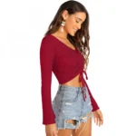 Women's 95% Polyester 5% Spandex Western Wear Tops (Maroon) - Image 3