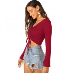 Women's 95% Polyester 5% Spandex Western Wear Tops (Maroon) - Image 5