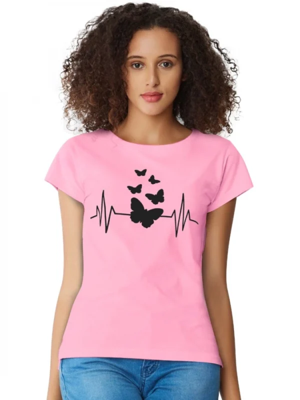 Women's Cotton Western Wear T Shirt (Pink)