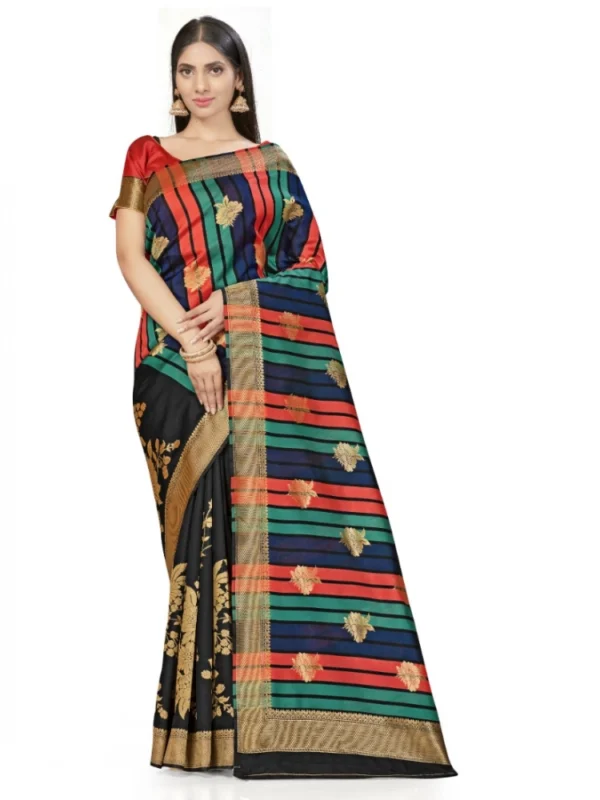 Women's Banarasi Silk Saree With Blouse (Black, 5-6Mtrs)