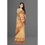 Women's Net Saree With Blouse (Chiku, 5-6Mtrs) - Image 2