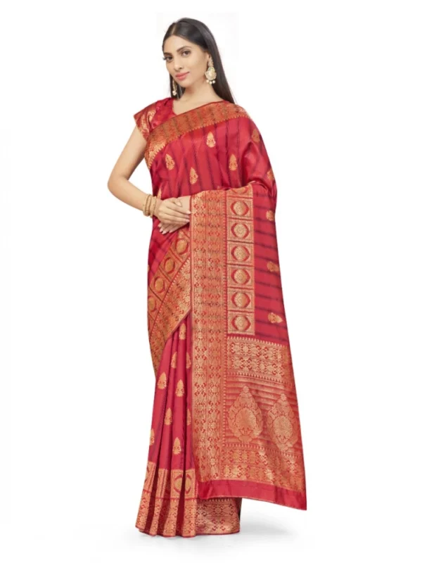 Women's Banarasi Silk Saree With Blouse (Peach, 5-6Mtrs)