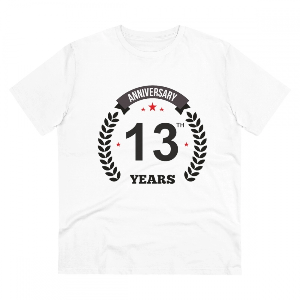 52054940592_69b7e0d106_o_d-1000x1000-1.webp Men's PC Cotton 13th Anniversary Printed T Shirt (Color: White, Thread Count: 180GSM) - Image 1