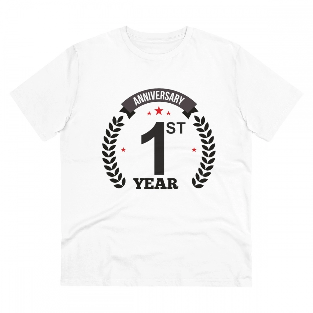 52054948002_41f83fa669_o_d-1000x1000-1.webp Men's PC Cotton 1st Anniversary Printed T Shirt (Color: White, Thread Count: 180GSM) - Image 1