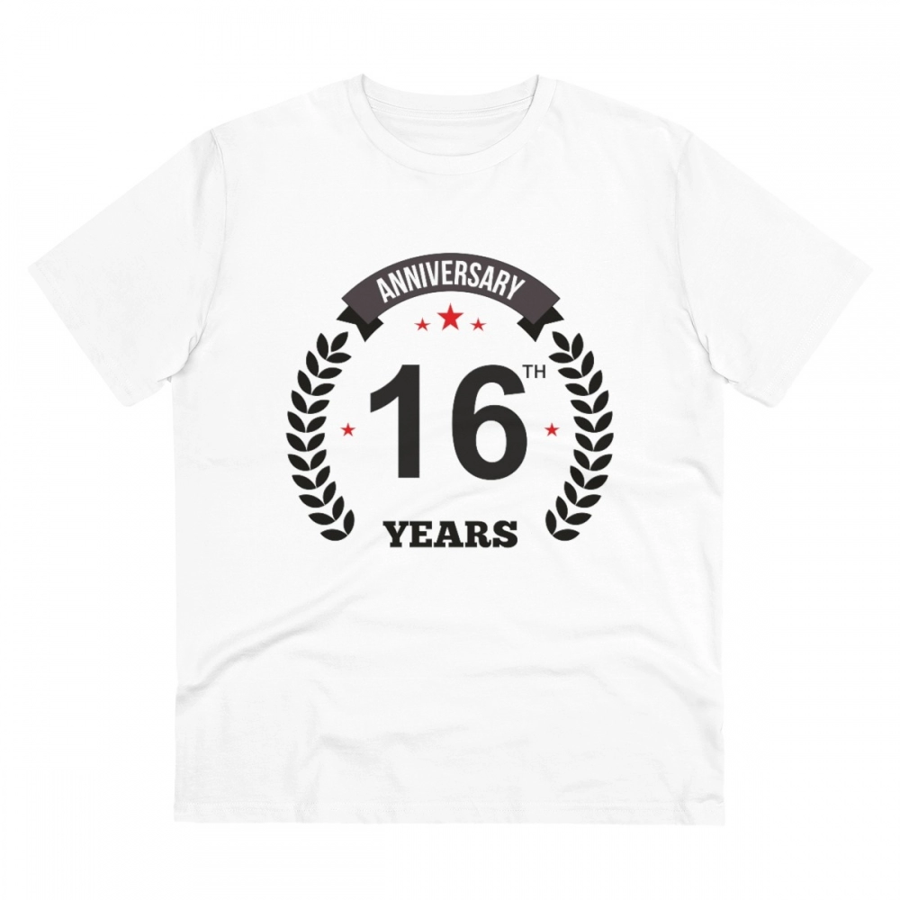 52054964677_d0cf07303e_o_d-1000x1000-1.webp Men's PC Cotton 16th Anniversary Printed T Shirt (Color: White, Thread Count: 180GSM) - Image 1