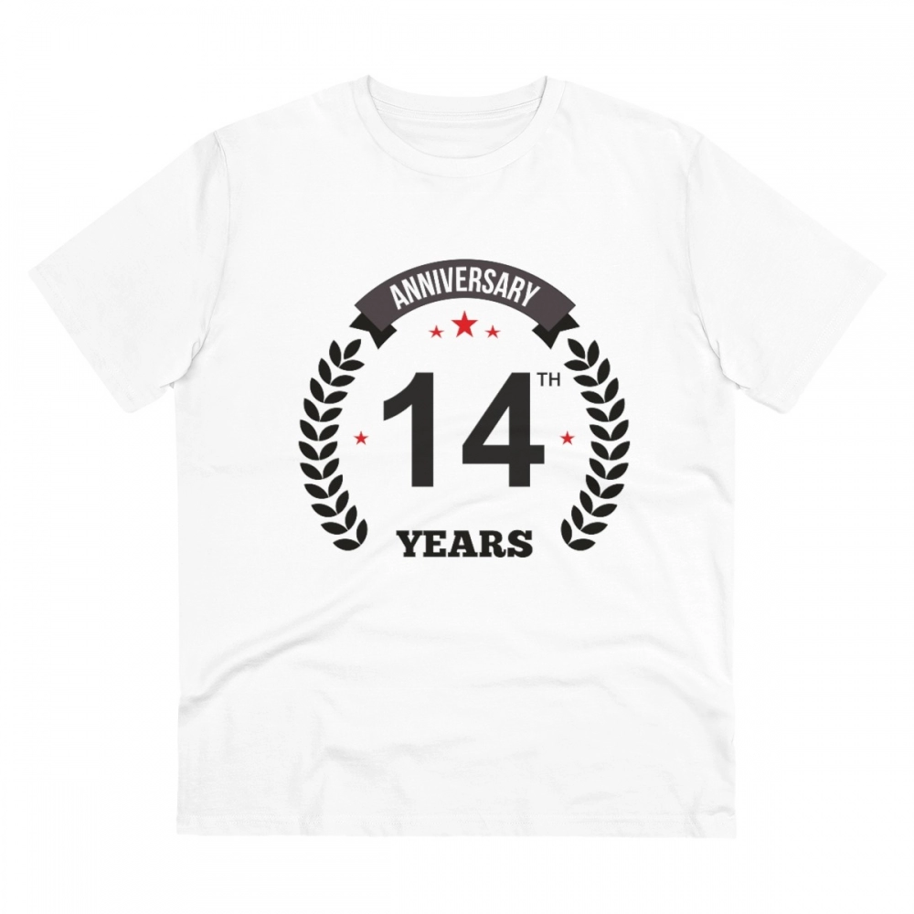 52054965072_5a0df42f06_o_d-1000x1000-1.webp Men's PC Cotton 14th Anniversary Printed T Shirt (Color: White, Thread Count: 180GSM) - Image 1