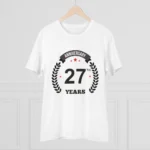 Men's PC Cotton 27th Anniversary Printed T Shirt (Color: White, Thread Count: 180GSM) - Image 3